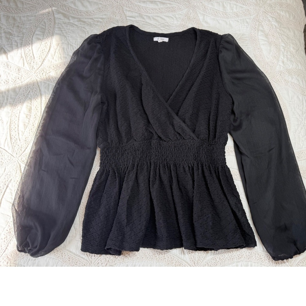 Maurices Peplum Top Black Whimsigoth Sheer Smocked Feminine Goth‎ Romantic Small